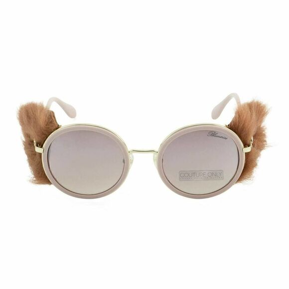 New Blumarine Limited Women Sunglasses Pink Gold Round SBM-109S Mirrored Lens - Picture 3 of 13